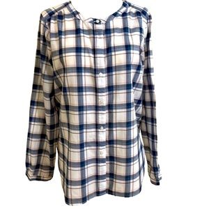LOFT Button Down Cotton Blue White Plaid Shirt Long Sleeve Size Small